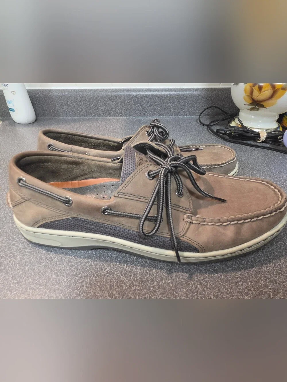 Sperry Men's Taupe Leather Boat Shoes with Contrast Laces